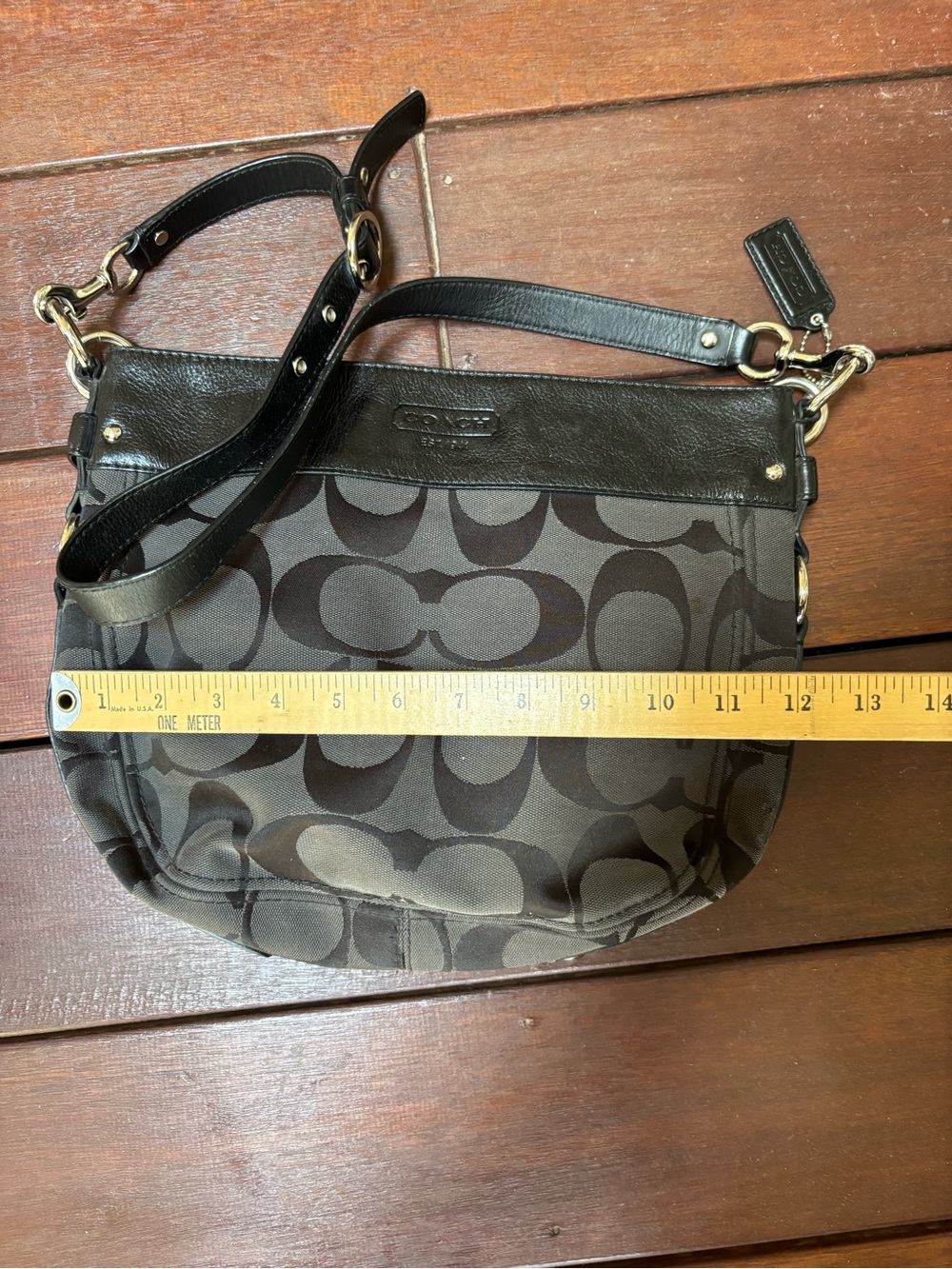 COACH Zoe Signature Black/Gray Hobo Bag Jacquard ZIP Buckle Canvas & Leather - Picture 4 of 11